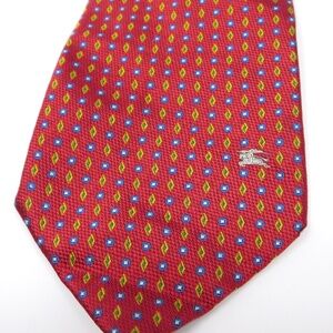 Burberry Men's Neck Tie Multicolor Red Solid 100% Silk Geometric Classic